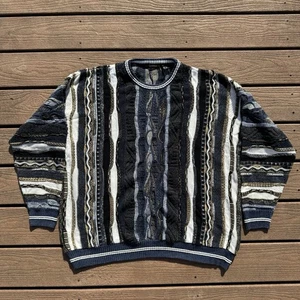 Mehrfarbiger Pullover Lorenzo Coogi-Style Gr. XL blau Tundra Strukturstrick - Bild 1 von 10