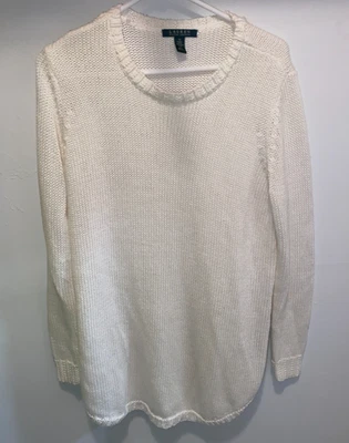 Lauren Ralph Lauren Womens 1X White Chunky Knit Sweater Crewneck Oversized - Image 1 of 4