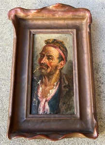 Antique Italian Portrait of Old Man Smoking Orig. Oil Painting on  Board. Signed - Picture 1 of 14