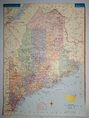 Mapa do estado Atlas vintage página colorida Maine ou Maryland Delaware 9 polegadas x 12 polegadas - Imagem 1 de 2