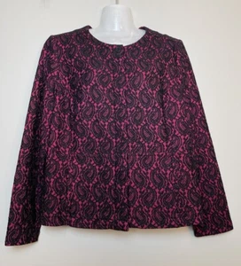 Isaac Mizrahi Pink Black Lace Jacket Blazer With Pockets Women Size Large Office - Picture 1 of 10