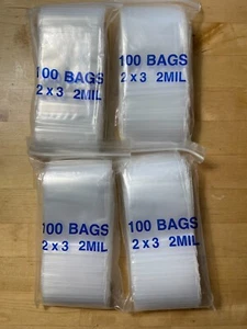 Nuovo Lotto di 4 Pz (100 cadauno) 2" x 3" Zip Sigillo Gioielli/Parti Sacchetti 2 Mil - Foto 1 di 2