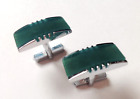 Vintage! Handsome green & silver tone cuff links.