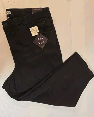 26W Slim Womans Black Jeans. Ava & Viv Stretch Straight Leg Pants 26" Inseam  - Image 1 of 4