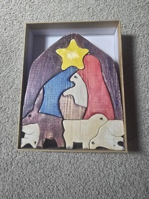 Wood Nativity Puzzle - 10 Pieces - Stained In Various Colors - Image 1 of 4