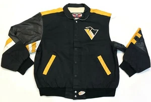 Vintage Jeff Hamilton NHL Pittsburgh Penguins Leather Varsity Jacket XL USA - Picture 1 of 10