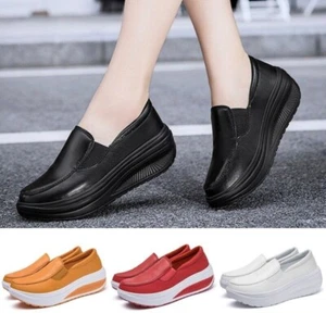 Womens Casual Shoes Slip On Loafers Work Ladies Comfort Nurse Wedge Platform - Picture 1 of 13