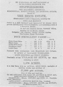 1917 Hints Estate Staffordshire For Sale 1,576 Acres, 5 Farms Bucks Head - Picture 1 of 1