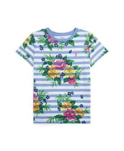 Polo Ralph Lauren Striped Floral Jersey T-Shirt Big Girls L (12-14) Blue Multi - Picture 1 of 16