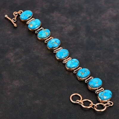Blue Turquoise Jewelry Copper Gift For Briedsmaid Adjustable Bracelet 6.0" - Image 1 of 4