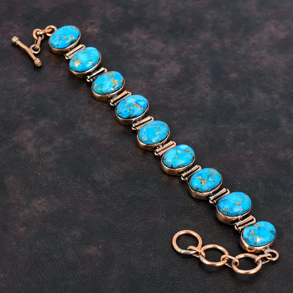 Blue Turquoise Jewelry Copper Gift For Briedsmaid Adjustable Bracelet 6.0" - Image 1 of 4