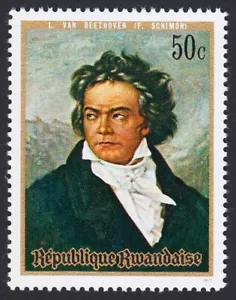 BEETHOVEN - GERMAN Composer and Pianist, 1971 Sc 410 MNH Stamp, RWANDA - Foto 1 di 1