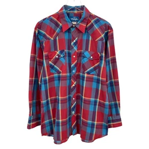 Vintage Wrangler Herren Größe Large blau rot kariert Perle Druckknopf Western Shirt 16-16,5 - Bild 1 von 9