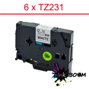 6PK Black on White Label with Brother TZ-231 TZe-231 12mm x 8m P-Touch Tape - Picture 1 of 1