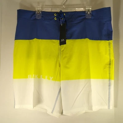 Pantalones Cortos Oakley Colorblock Board - Nuevos con Etiquetas Para Hombre 36 Azul/Amarillo/Blanco - 20" Natación Foto 1 de 4