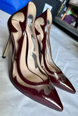 Zapatos de tacón de aguja Gianvito Rossi Plexi PVC charol borgoña llamas🔥 IT 37 Foto 1 de 4