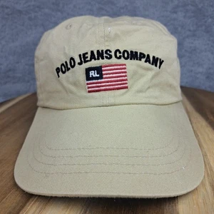 De colección Polo Ralph Lauren Sombrero Gorra Correa Trasera Beige Jeans Compañía Bandera Logo Para Hombres - Imagen 1 de 9