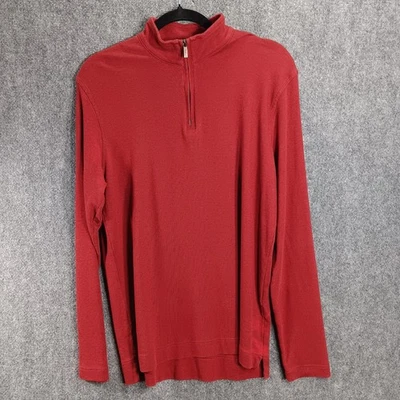 Zegna Sport Sweater Mens Medium Maroon Cotton Mock Neck Hi Low Hem Quarter Zip - Image 1 of 4