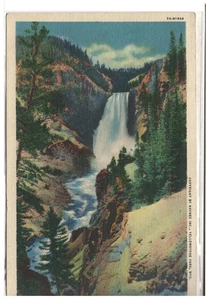 Postal de lino a color 1937 Lower Falls of the Yellowstone #1828 - Imagen 1 de 2