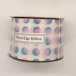 Pastel Blue & Pink Polka Dot Textured Wired Ribbon - 2.5 inch x 18 yard - Picture 1 of 2