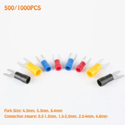 500/1000PCS Isolé Électrique Pince Terminals Laiton Fourche Butt Câble Raccords - Photo 1/4