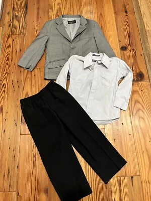 Abrigo Traje Rafael Gris, Pantalones George Negro y Camisa Enrico Rossini Gris 4T Niños Foto 1 de 4
