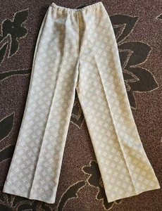 Unbranded VTG 70's Women White Tan Argyle Pull On Elastic Waist Wide Leg Pants S - Picture 1 of 5