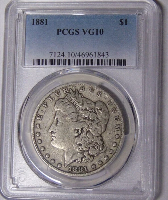 PCGS VG10 1881-P Morgan Silver Dollar Philadelphia Mint Coin #446961843 - Image 1 of 3
