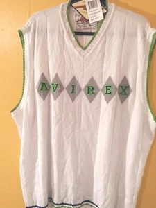 NUEVO VINTAGE AÑOS 90 AVIREX Y2K Blanco/Verde/Gris/Azul 3XL Cárdigan Cuello Suéter Chaleco - Imagen 1 de 9