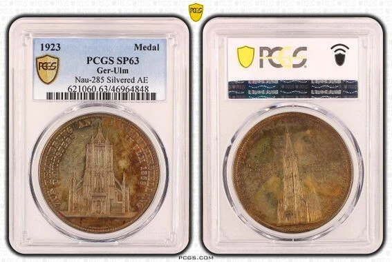 Germany Weimar Ulm Cathedral Silvered Brass Medal 1923 PCGS SP63 nice toned - Image 1 of 1