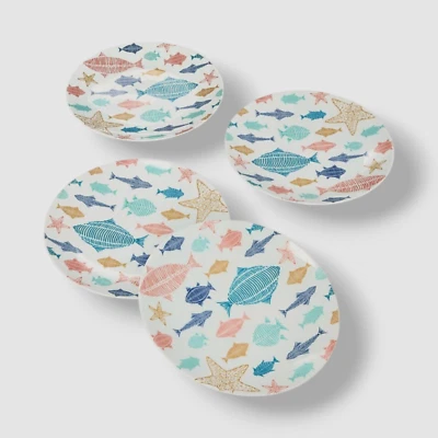 The Cellar White Set of 4 Fish Motif Salad Plates Set - Image 1 of 4