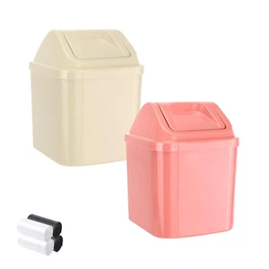 Plastic Mini Wastebasket Trash Can with Swing Lid with 4 Rolls of Trash 2 Pcs - Picture 1 of 11