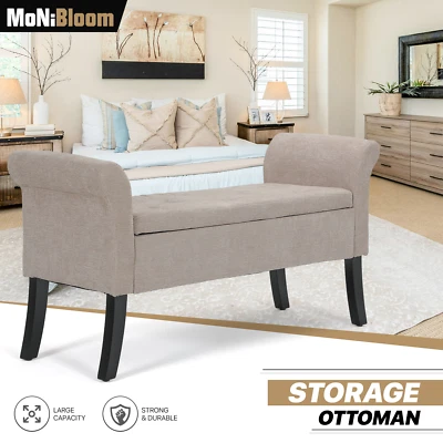 Banco de almacenamiento beige de 25" rectangular para sala de estar dormitorio reposapiés elevador con brazos Foto 1 de 4