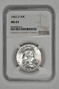 1962 D 50C Silver Franklin Half Dollar NGC MS 63 White with New Holder - Picture 1 of 2