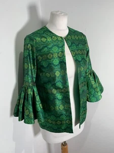Poesia Chris Chang jacket duster top 2 Uk 6 8 VGC pattern print emerald green - Picture 1 of 8