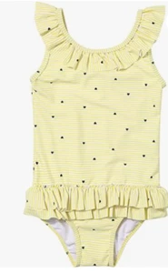 GIRLS Swim suit one piece beach summer spring yellow heart flamingo (SIZE 6-7T) - Picture 1 of 4