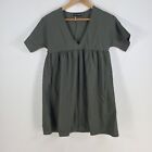 Prettylittlething Womens Dress Size 4 Mini Khaki Green Short Sleeve Vneck 064309