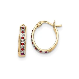 Sterling Silver Yellow Finish Ruby & Diamond 19mm Oval Hoop Earrings 0.02 Tcw - Picture 1 of 2