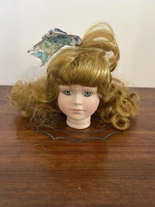 VTG Porcelain Doll Head Parts For 16” Dolls Green Eyes Light Red Hair/Wig - Picture 1 of 11