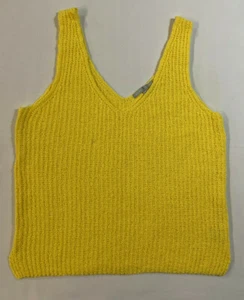 WOMENS SIZE M HEART N CRUSH YELLOW RIB KNIT DOUBLE V-NECK SLIT SIDE TANK TOP - Picture 1 of 9
