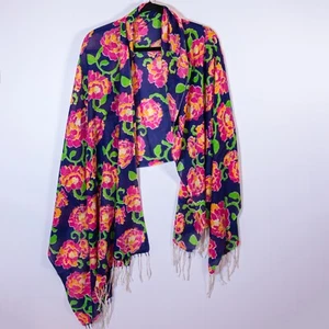 Lilly Pulitzer Murfee Cashmere Silk Blend Key West Floral Print Scarf Wrap Shawl - Picture 1 of 3