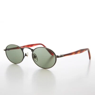 Small Gunmetal Oval Metal Vintage Sunglasses - Robin - Image 1 of 3