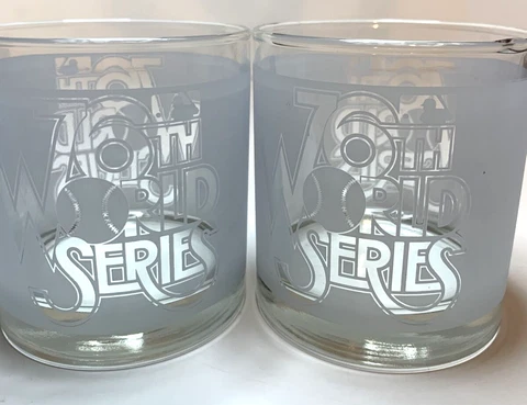 Set of 2 Glasses 76TH World Series Frosted Cocktail Whiskey Collectible Cup Cover