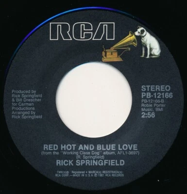 RICK SPRINGFIELD - RED HOT AND BLUE LOVE / I'VE DONE EVERYTHING - 45 Record VG+ - Image 1 of 2