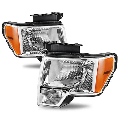 Fits 2009-2014 Ford F-150 F150 Pickup Chrome Headlights Headlamps Left+Right - Image 1 of 4