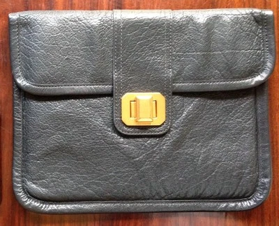 Juicy Couture Black Leather Gold Buckle Apple iPad Tablet Case Sleeve Clutch - Image 1 of 4