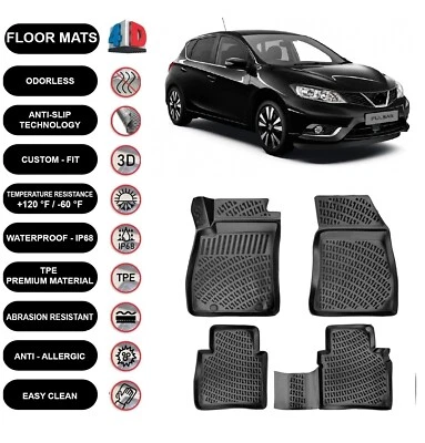 Tapete forro compatível com Nissan Pulsar (2014-2018) impermeável moldado em 4D preto 4 peças - Imagem 1 de 4