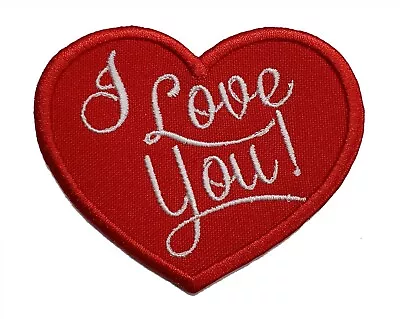 Valentines I Love You Heart Embroidered Iron On Patch 2.9" x 2.4" Wife Husband - Image 1 of 3