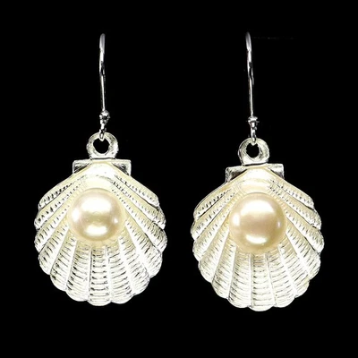 925 Sterling Silver Earrings Round Pearl 6mm Pearl Shell Gemstone Jewelry - Image 1 of 4