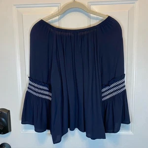 ANN TAYLOR dunkelblaue Bluse XS Glocken gesmokte Ärmel gerafft elastischer Ausschnitt - Bild 1 von 12